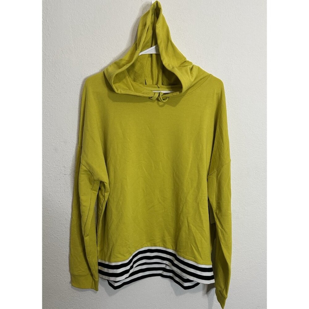New York & Co Yellow Pullover Hoodie Sweater Striped Hem Size Large